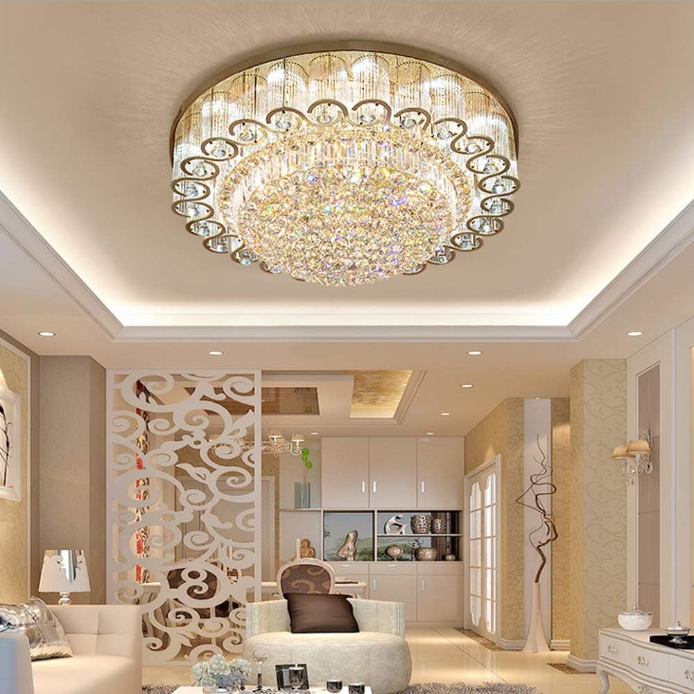 31.5 inch Luxury Crystals LED Ceiling Light Fixture, Modern Chandelier Pendant Lighting Flush Mount with 8 E14 Base for Living Room Bedroom Restaurant