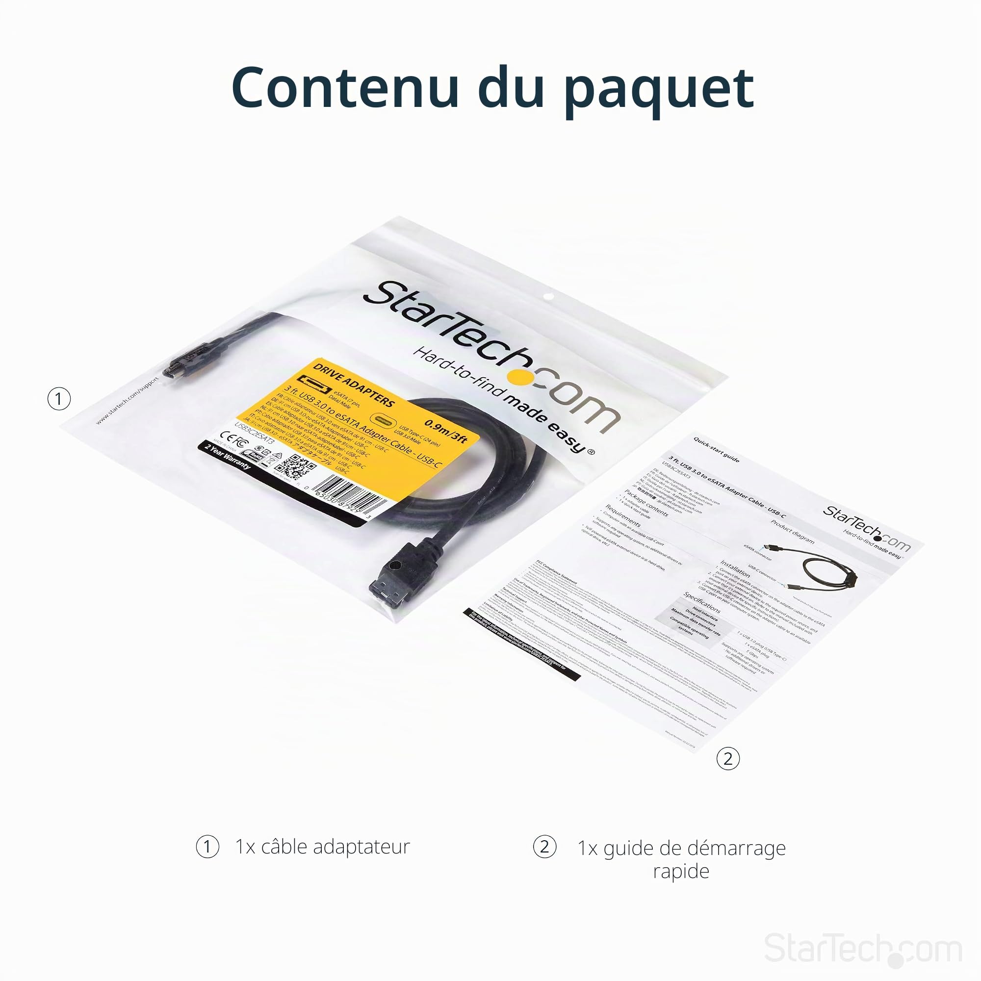 StarTech.com Câble USB C vers eSATA - 1m - 5Gbp - Pour HDD / SSD / ODD - Adaptateur de Disque Dur Externe - Convertisseur USB 3.0 vers eSATA (USB3C2ESAT3)