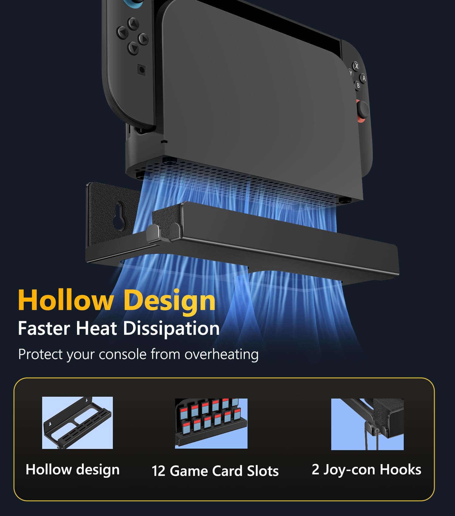 ivoler Soporte de Pared Compatible con Nintendo Switch 2 (2025), Soporte Metálica con 12 ranuras para Cartuchos y 2 ganchos para Joy-Con, Accesorios para Consolas de Juegos