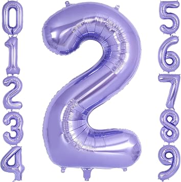 Purple Number 2 Balloon 40 Inch, Big Large Foil Helium Number Balloons, Giant Mylar Number 2 Balloons for 2 Year Old Birthday Anniversary Party Decorations Supplies
