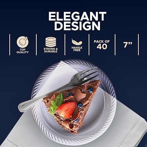 Miniatura 2 de Platos de plástico desechables transparentes Juego de 40 platos de 7 pulgadas elegantes platos de cena de fiesta, juego de platos de plástico aptos