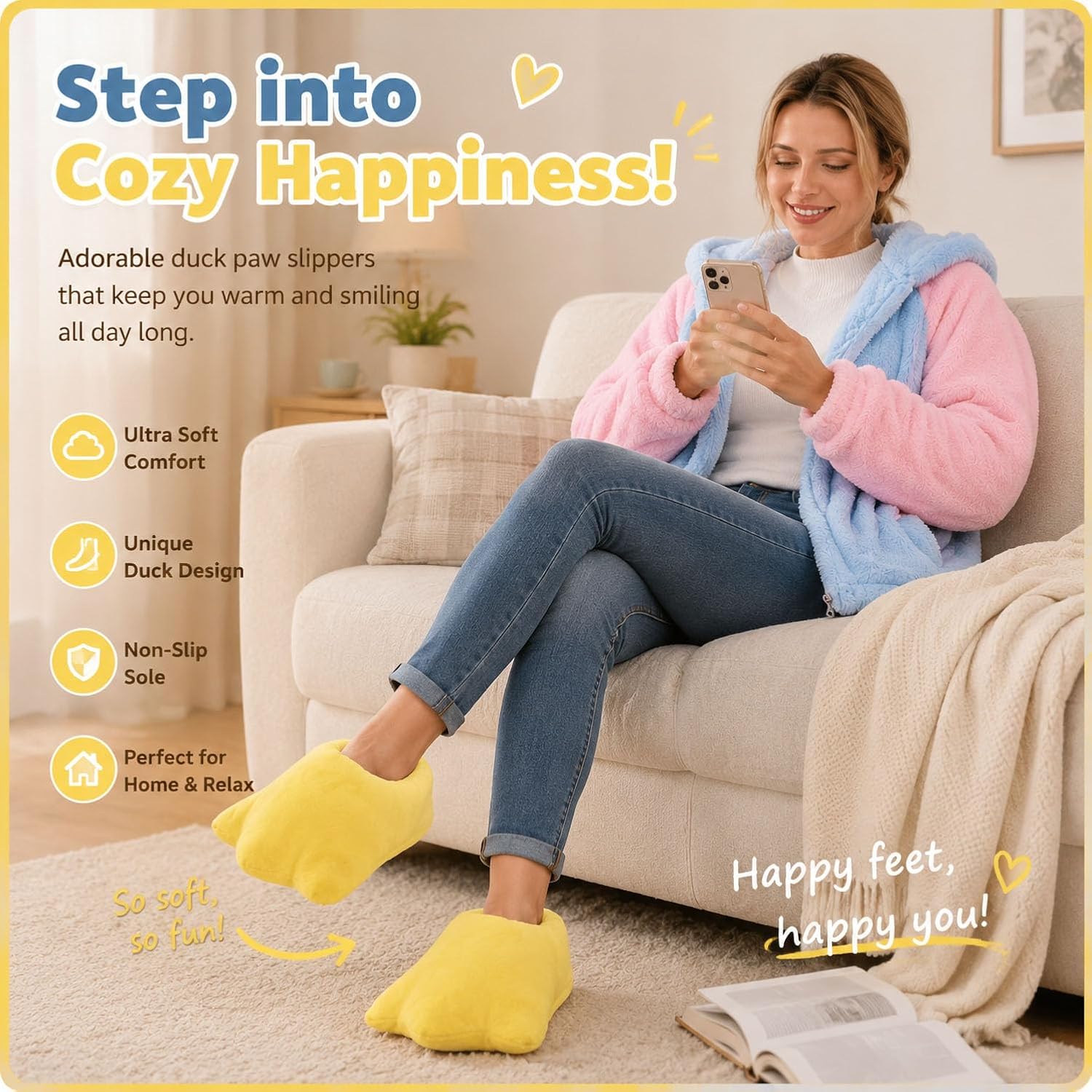 Novelty 3D Duck Plush Slippers Non-Slip Warm House Shoes for Women Men
