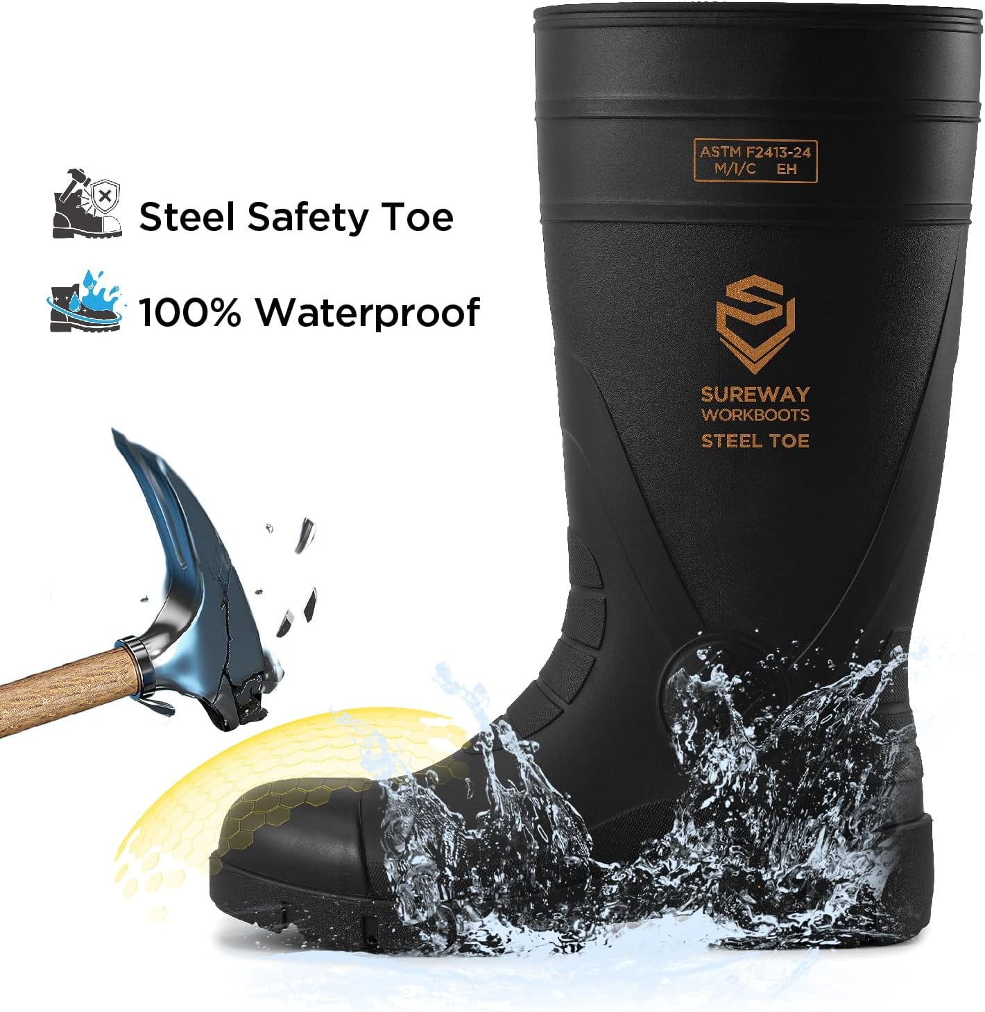 SUREWAY Steel Toe Rain Boots for Men, Knee High Waterproof Work Boots with Slip & Oil Resistant Outsole for Industrial, Construction, Agriculture - Image 4