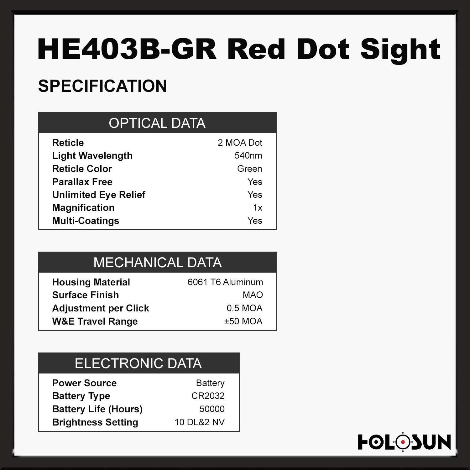 HOLOSUN Micro Green Dot Sight LED 2MOA with Mount Black HE403B-GR Elite