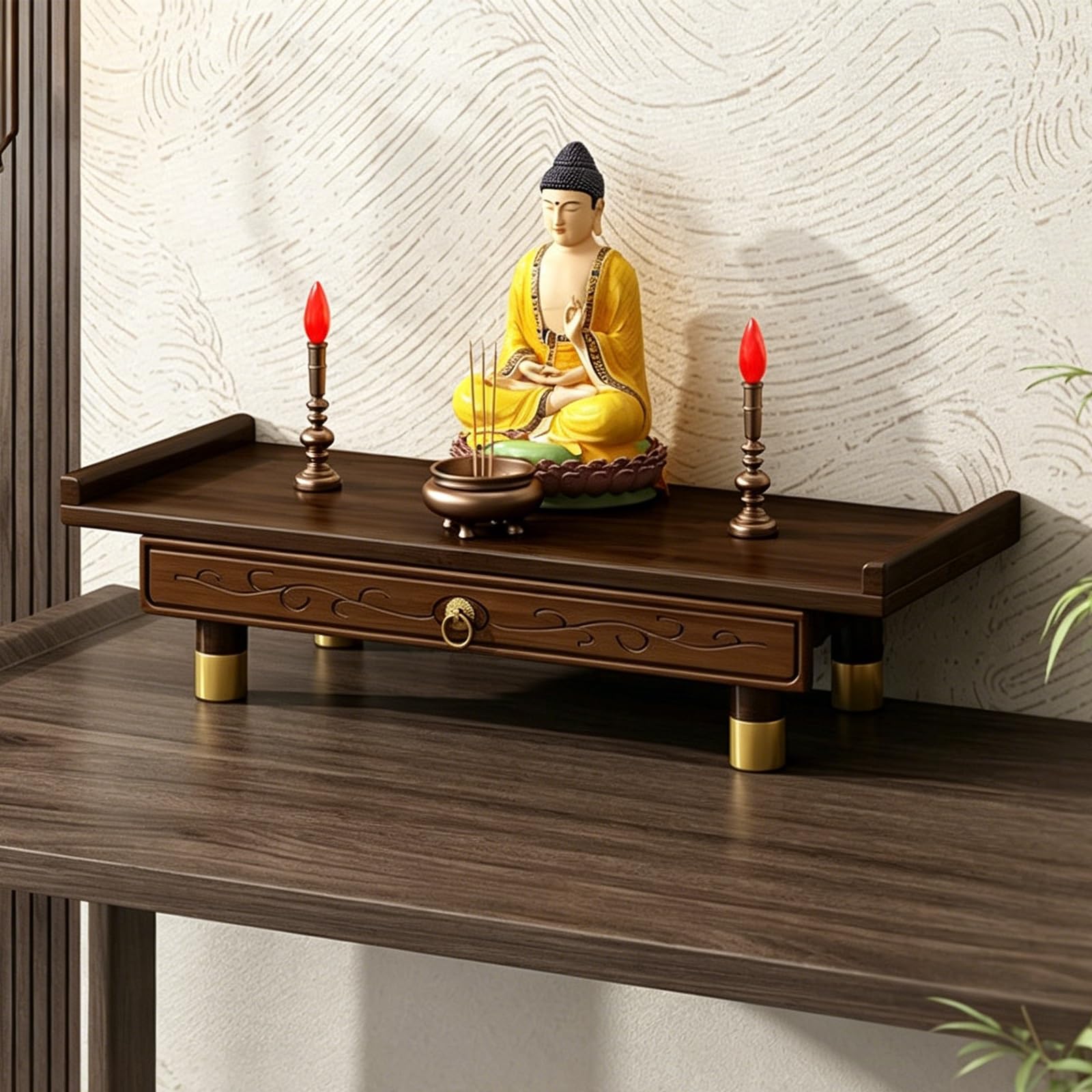 Autel bouddhiste mural avec gravure artisanale en bambou de style Zen - 8