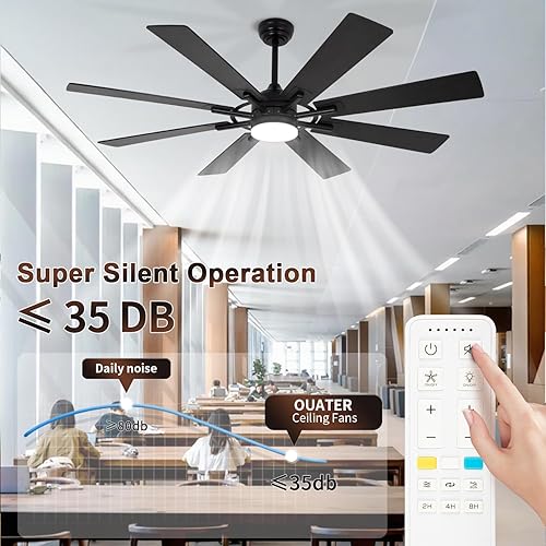 Miniatura 7 de Ventiladores de techo grandes de 60 pulgadas con luces y control remoto, ventilador de techo moderno para interiores y exteriores, para cocina, sala