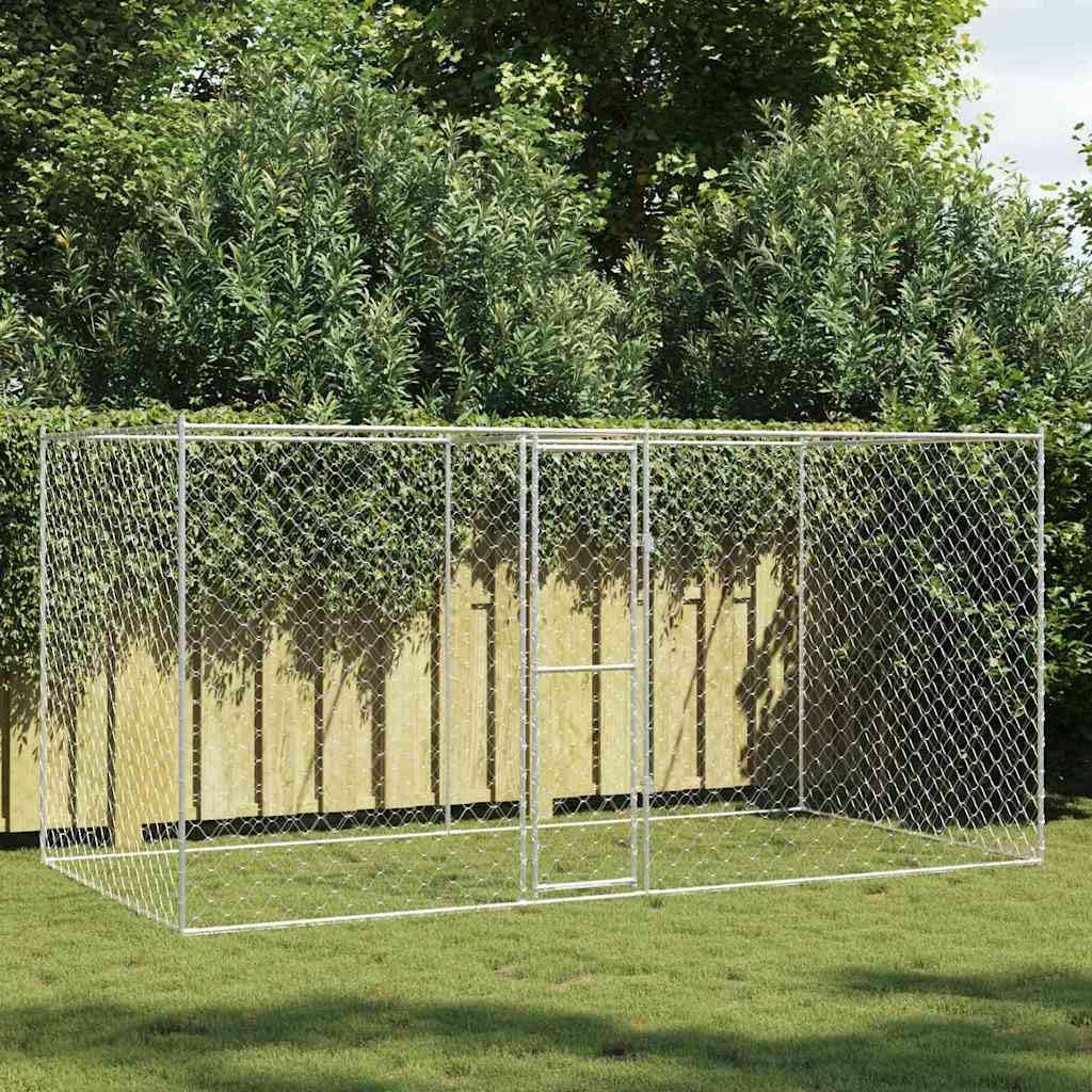 vidaXL Jaula para Perro Plateado 400 x 200 x 200 cm Acero Galvanizado, Jaula rústica para Perros, Gran Espacio Exterior, Refugio Seguro, Ideal para Razas Grandes, cómoda y Duradera
