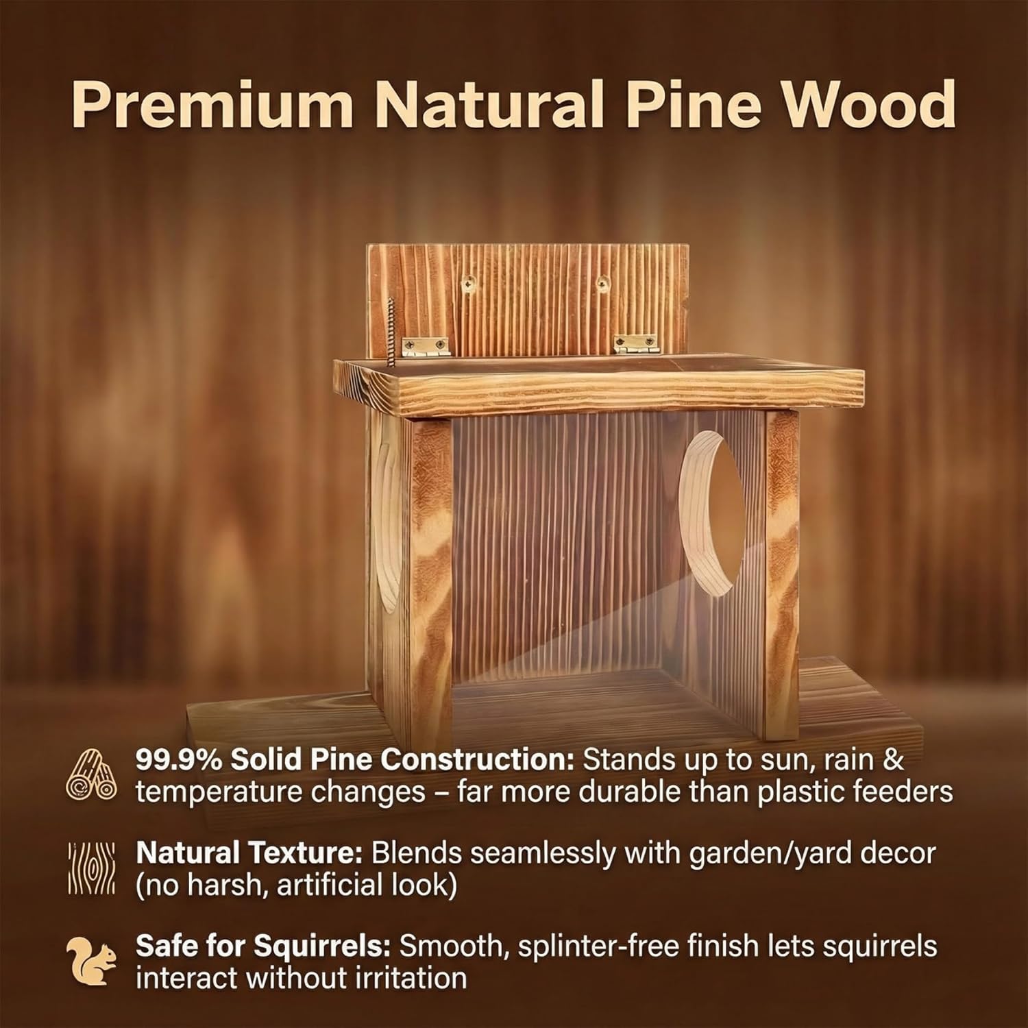 Squirrel Feeders for Outside Wooden Flip-Top Squirrel Box with Clear Window Weatherproof Nut Bar Chipmunk Feeder for Wood Deck Tree Fence 14x5x9in Feeders for Outside Feeder