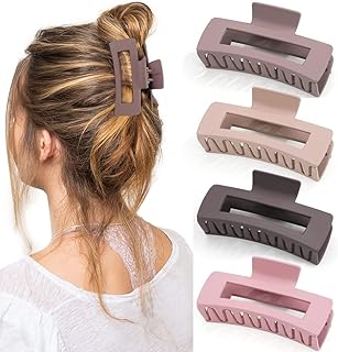 مشابك شعر مخلبية للشعر الكثيف بشكل مستطيل وتصميم فرنسي مطفي، تأتي بشكل موز للنساء، مشابك شعر سميكة مقاومة للانزلاق من كانيتور، 4 قطع