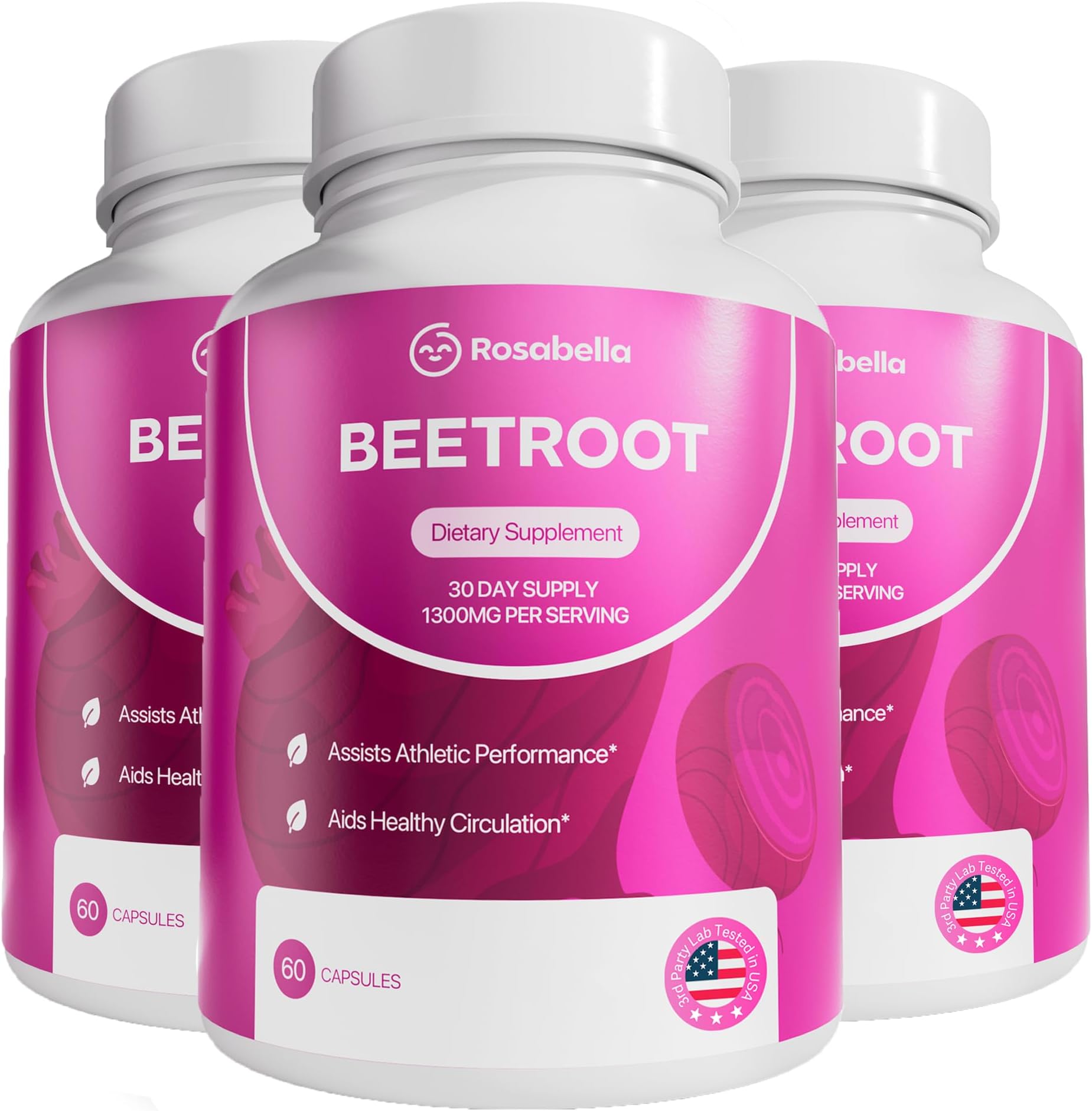 Rosabella Organic Beet Root Capsules - 1300mg Beet Root Powder Aids Healthy Circulation & Vitality, Non-GMO, Beet Root Supplement - 180 Capsules, 90-Day Supply