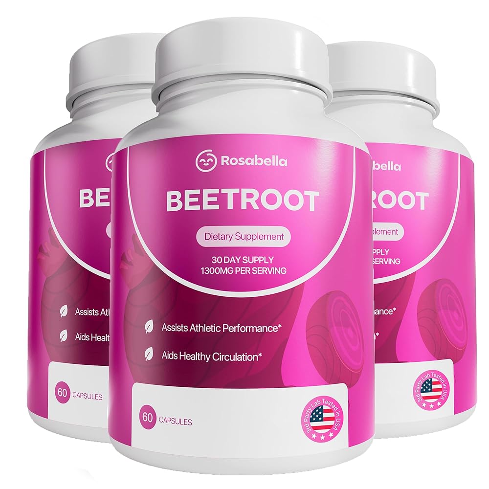 Rosabella Organic Beet Root Capsules - 1300mg Beet Root Powder Aids Healthy Circulation & Vitality, Non-GMO, Beet Root Supplement - 180 Capsules, 90-Day Supply