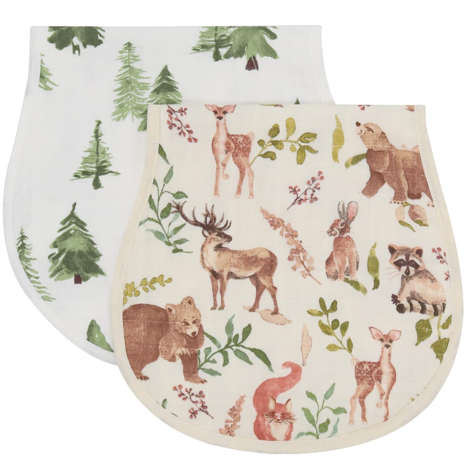LifeTree Muslin Baby Burp Cloths – Soft 2 Pack Viscose from Bamboo Cotton Large 22” by 10” Absorbent Milk Spit Up Rags – Burping Cloths for Newborn, Girls Boys, Woodland Animals & Pine Tree