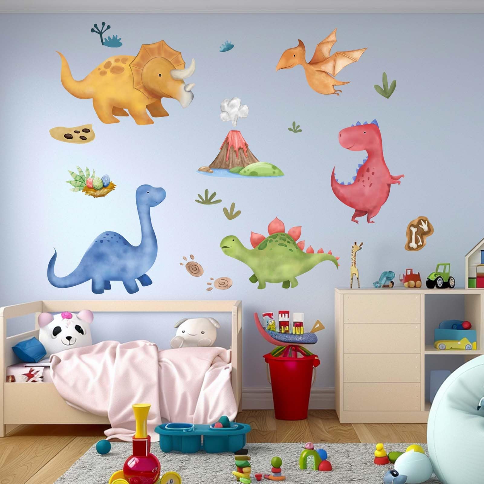 Amazon.com: Amimagen Dinosaur Wall Stickers - Volcano Cave Dino Eggs ...
