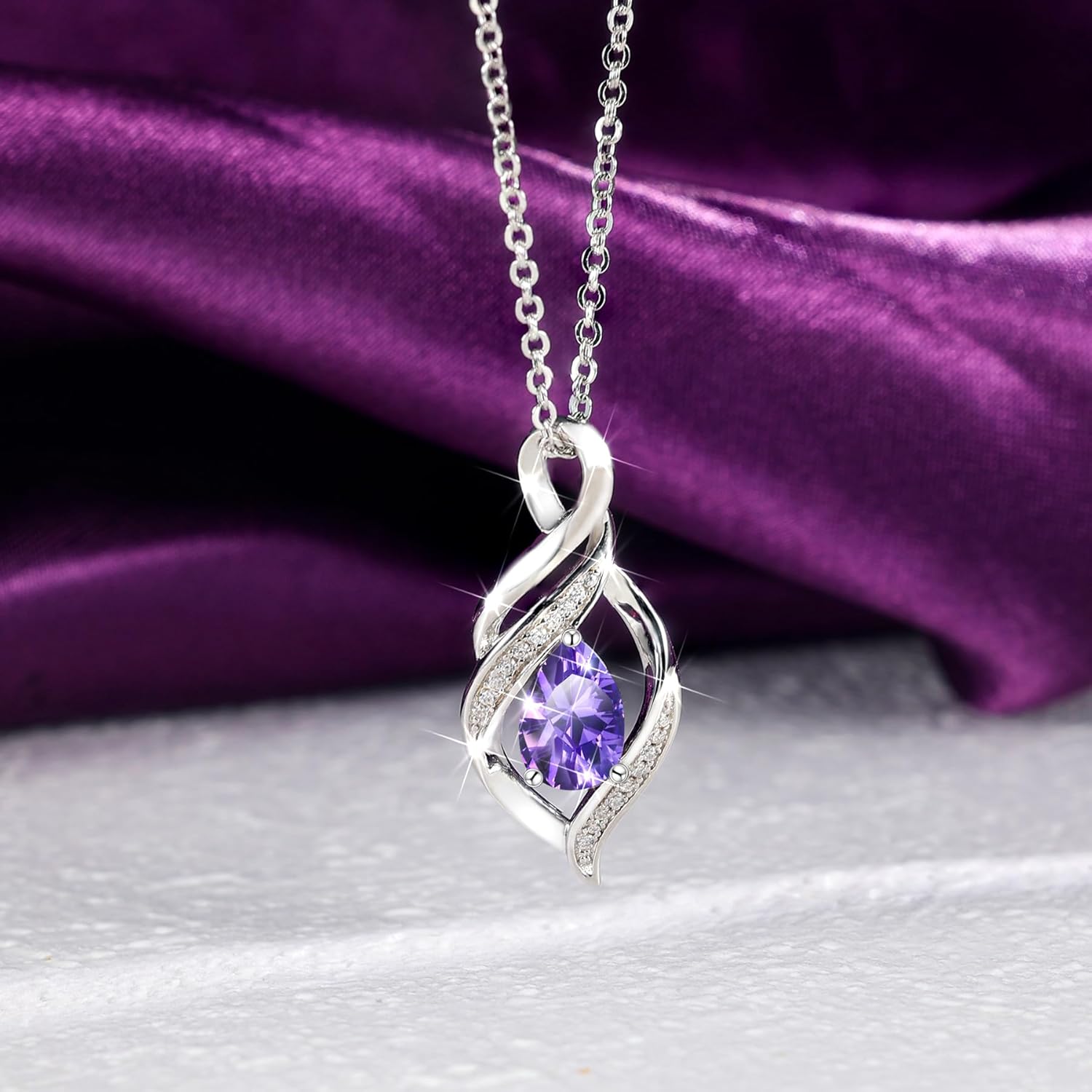 S925 Sterling Silver Birthstone Necklace for Women Teardrop Pendant Necklaces Infinity Love Birthday Gifts Jewelry for Women Anniversary Valentines Day - Image 2