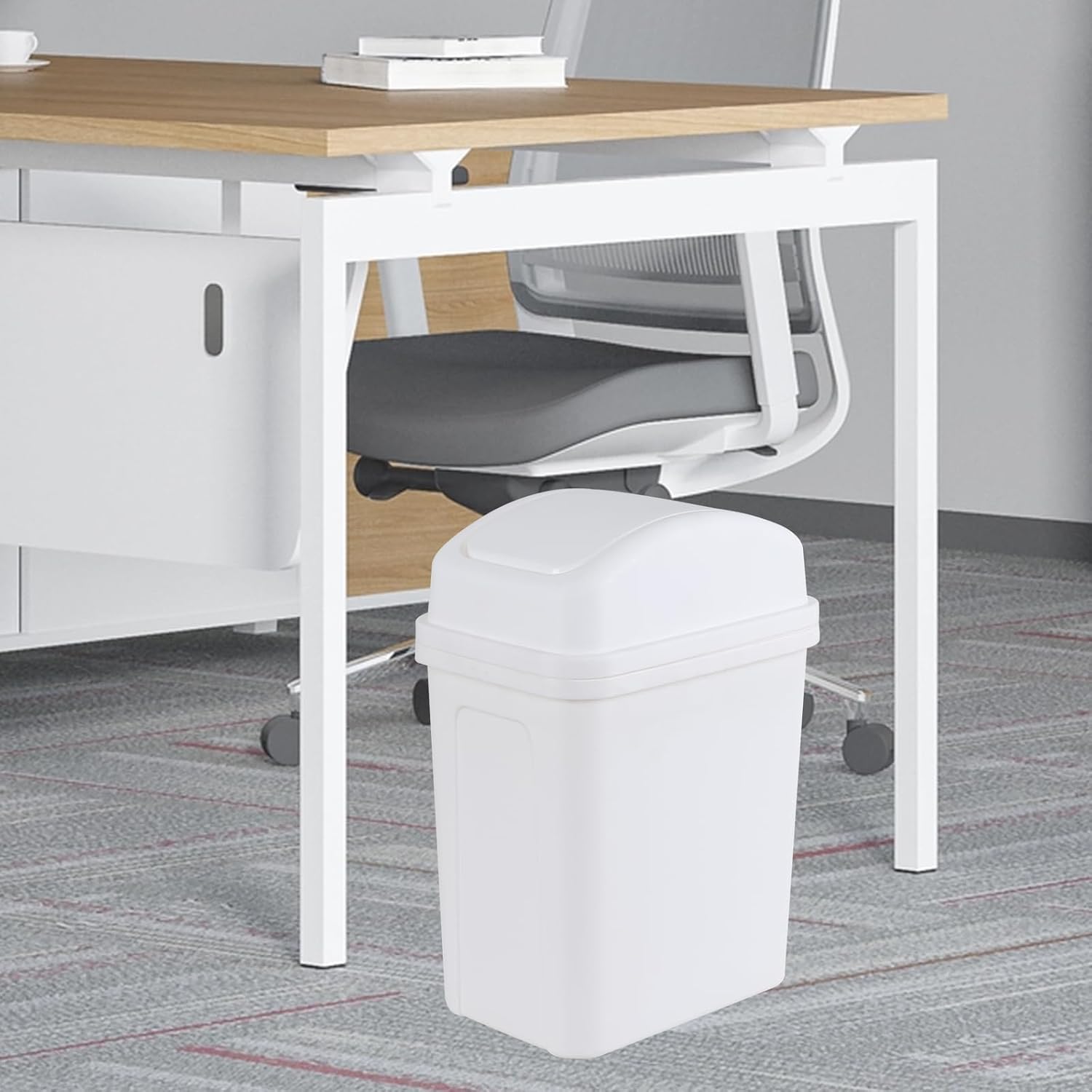 1.8 Gallon Swing Top Trash Can, Small Plastic Garbage Can with Swing Lid, White