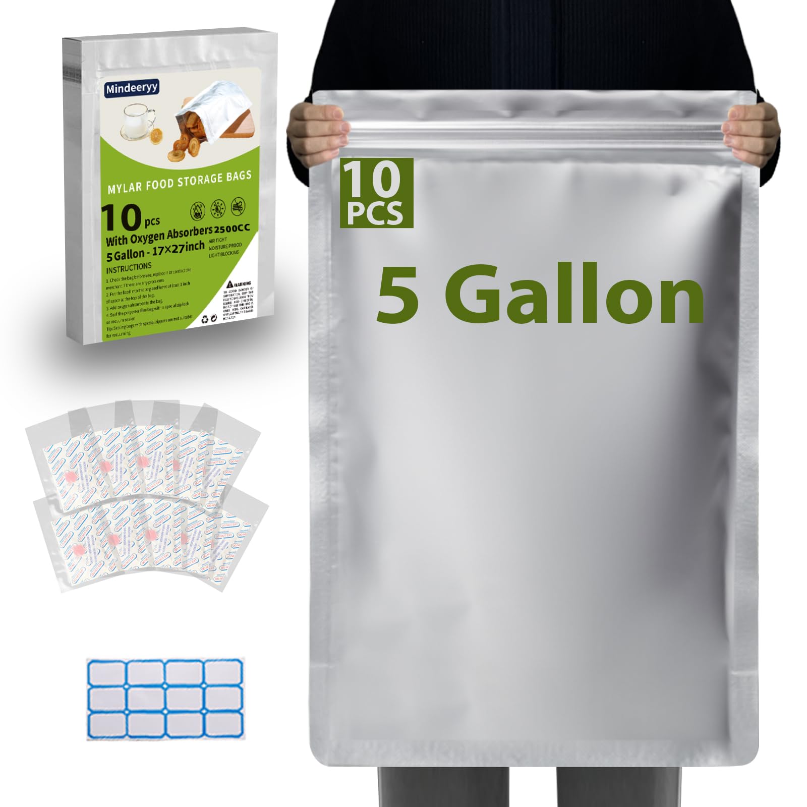 Mindeeryy 10pcs 5 Gallon Mylar Bags