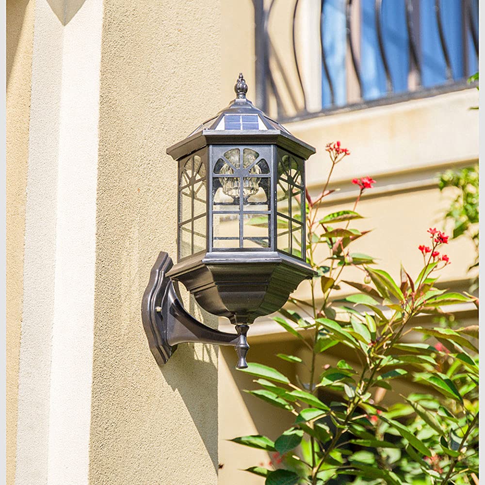 SXSCARKX LED Super Bright Solar Outdoor 5W Wall Lantern Waterproof and Dustproof Sconce Transparent Glass Lampshade Lamp Control Dusk to Dawn Light