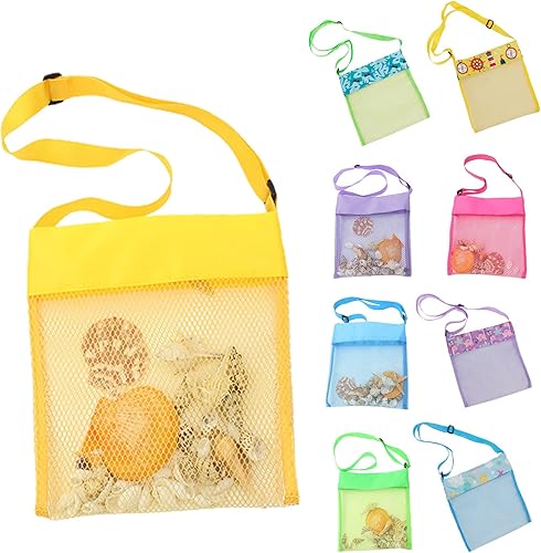 Miniatura 8 de shlutesoy Bolsa de playa de malla plegable de gran capacidad con correa de hombro ajustable, juguetes de playa para niños, bolsa de almacenamiento