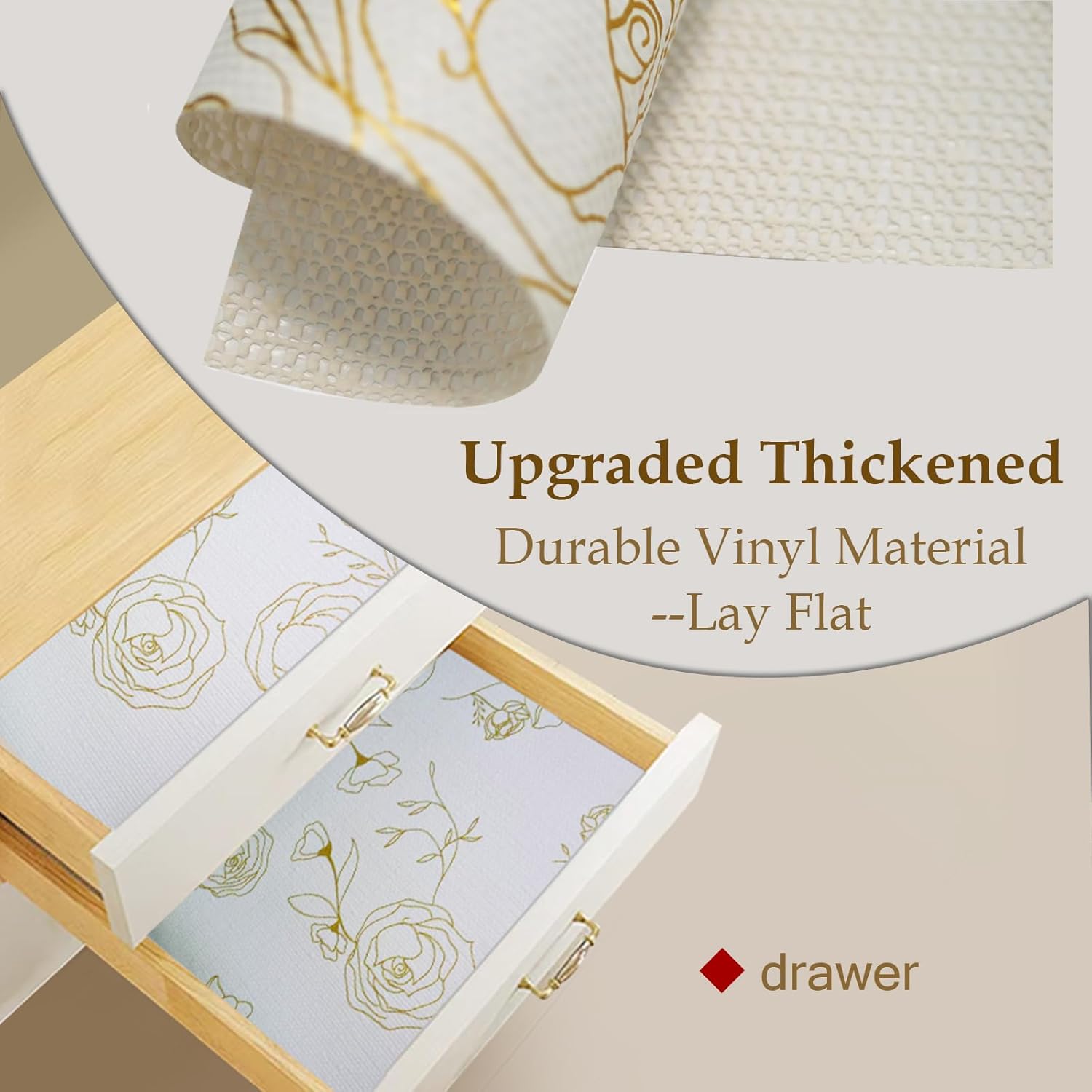 Moriah Shelf Liner Non Adhesive, Kitchen Drawer Liner Non Slip Waterproof Thickened Cabinet Protector for Bathroom Dresser Shelves Pantry(Rose,12'' x 30')