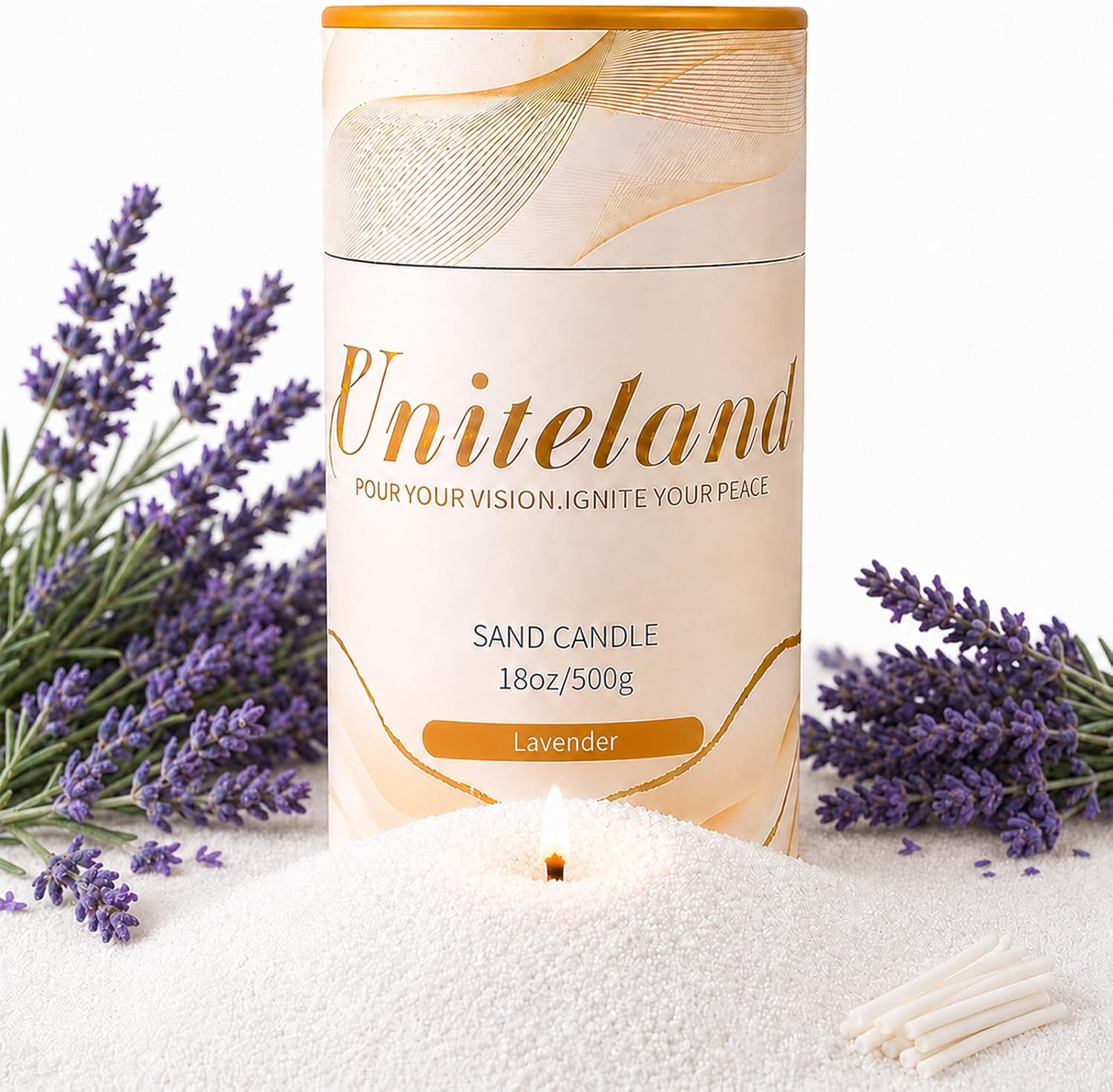 Uniteland Scented Perarled Candle with 40 Wicks, 18 Oz Lavender Sand Candle with for Candle Making, Non Toxic Luxury Long Lasting Refillable Powder Sand Candles up to 120 Hours