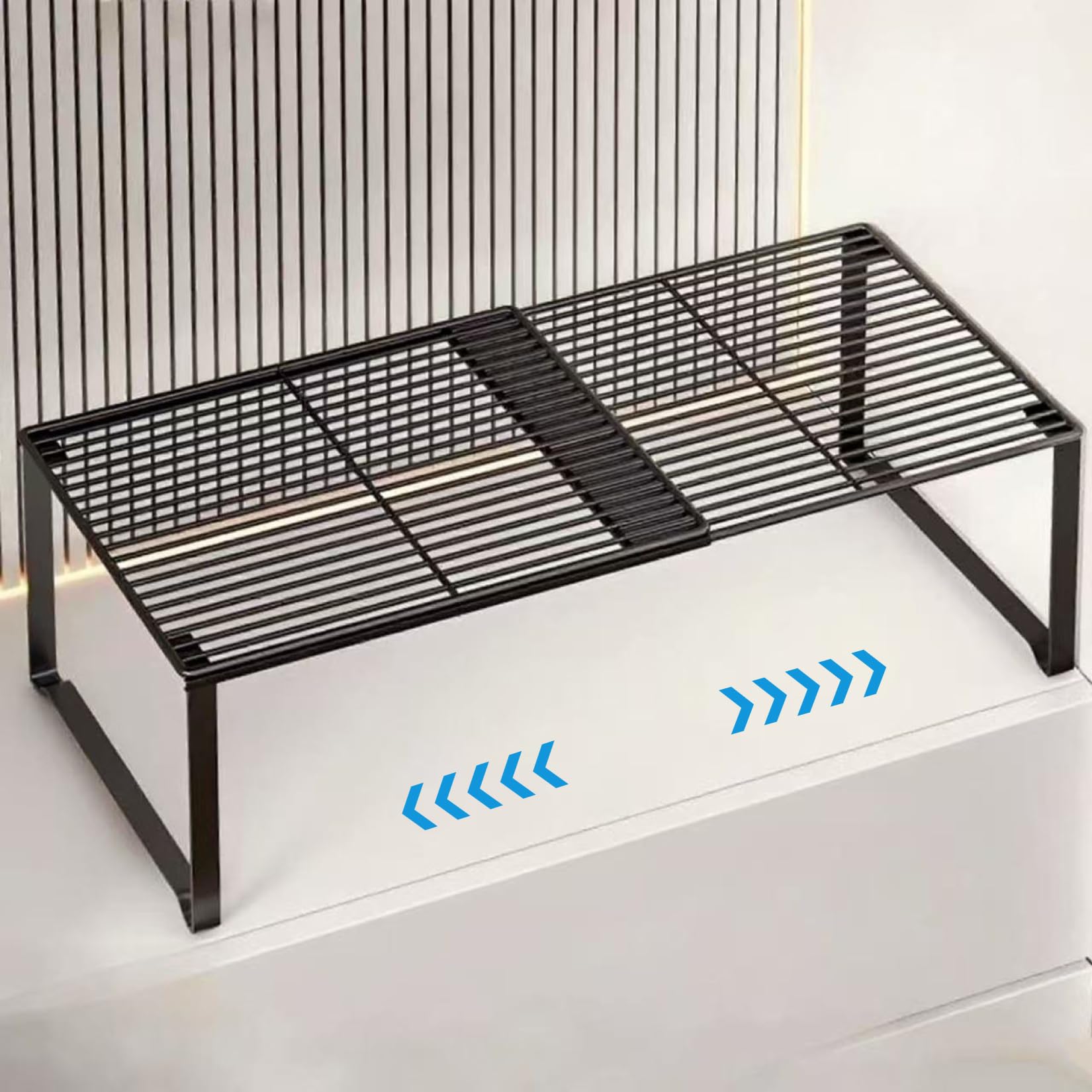 Photo 1 of HGZBS Extendable Metal Wire Shelf Organizer - Adjustable 15-24.4in Length, Stackable Storage Rack for Kitchen/Pantry/Bathroom/Shoe Cabinet/Tool Closet (1,Black)