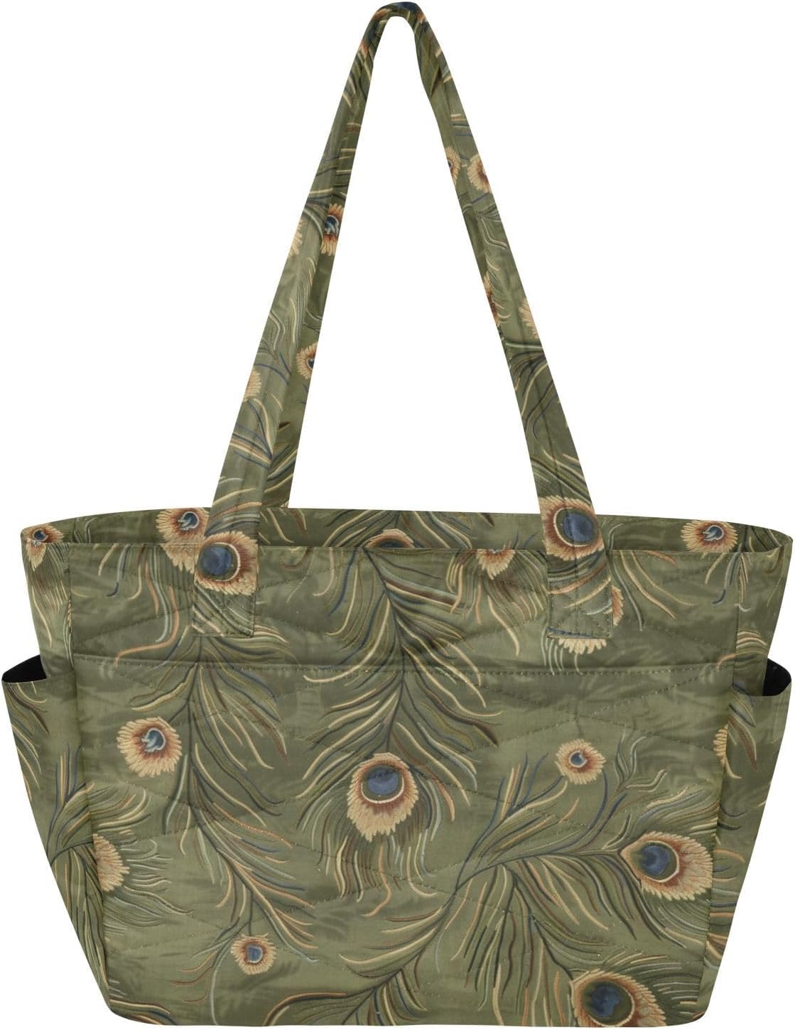 Olive Green Peacock Feathers Tote Bag Gym Bag for Gym & Everyday Use with 14 Inch Laptop Sleeve Bolsa para gimnasio