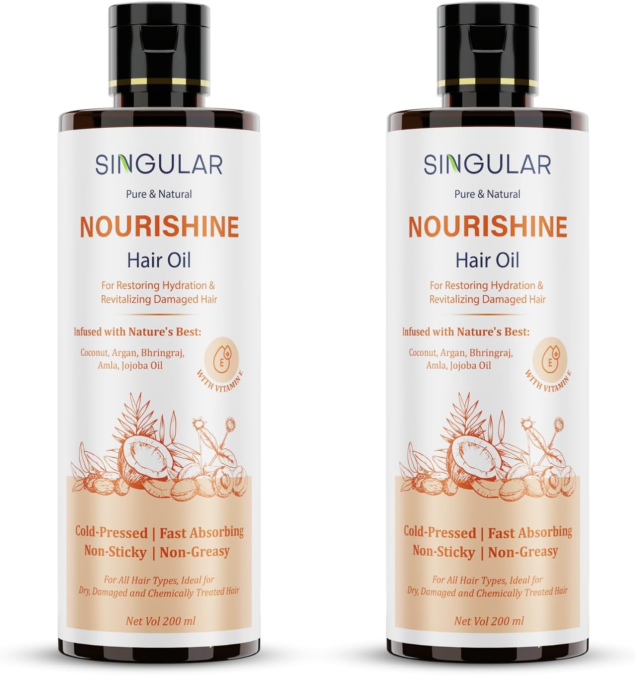 Nourishine Hair Oil for Restores Hydration & Revitalizes Damaged Hair | Pure & Natural Cold Pressed Oil Infused with Nature's Best Coconut, Argan, Bhringraj, Amla, Jojoba Oil with Vitamin E | Ideal for Dry, Damaged & Chemically Treated Hair | 400 ml