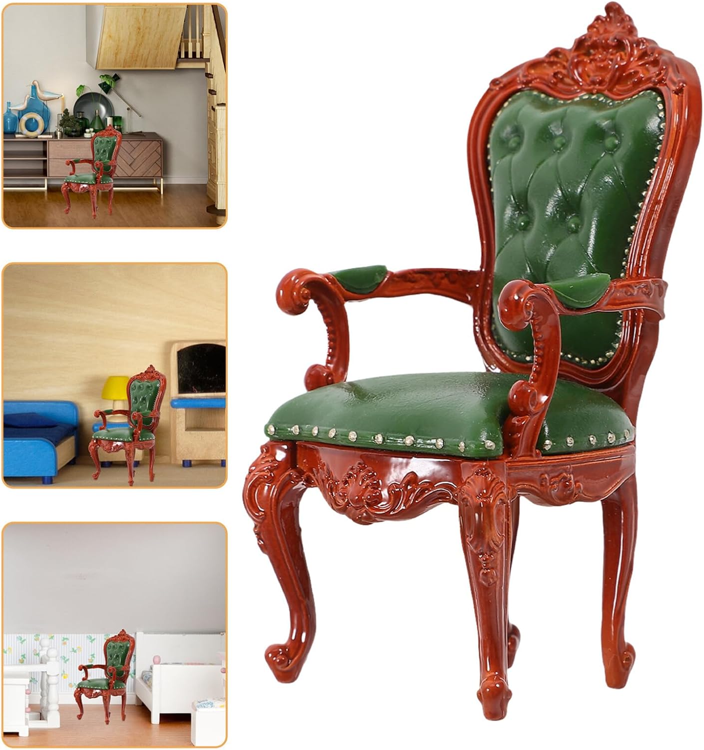 UPKOCH Miniature Chair Model Green Backrest Dollhouse Furniture 1 12 Scale Vintage Style for Mini Home Decor and Craft Scene Layout