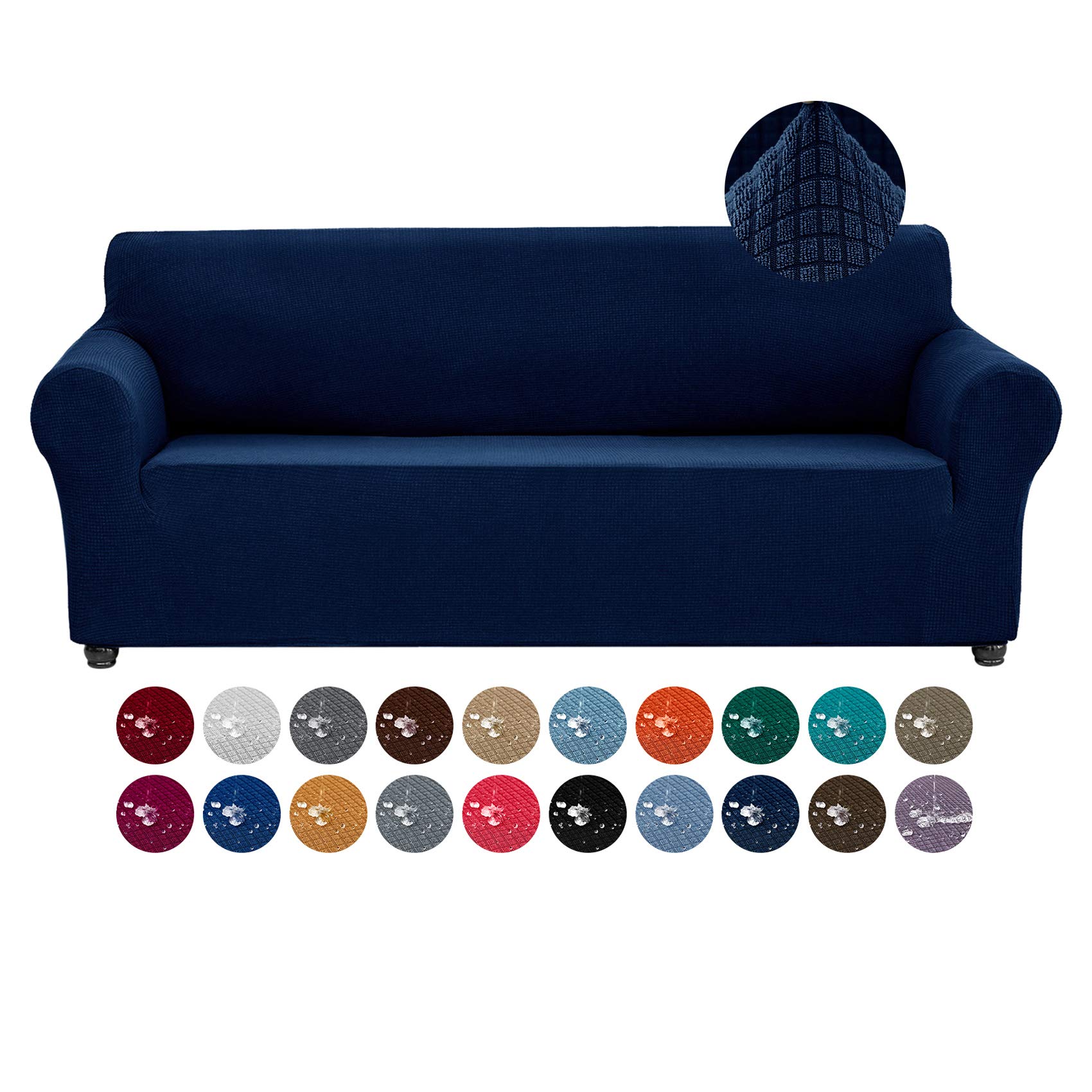 JoccunStretch Couch Cover Slipcovers, 1-Piece Sofa Covers for 3 Cushion Couch Spandex Jacquard Washable Furniture Protector Cover for Living Room,Kids,Pets(Sofa,Navy)