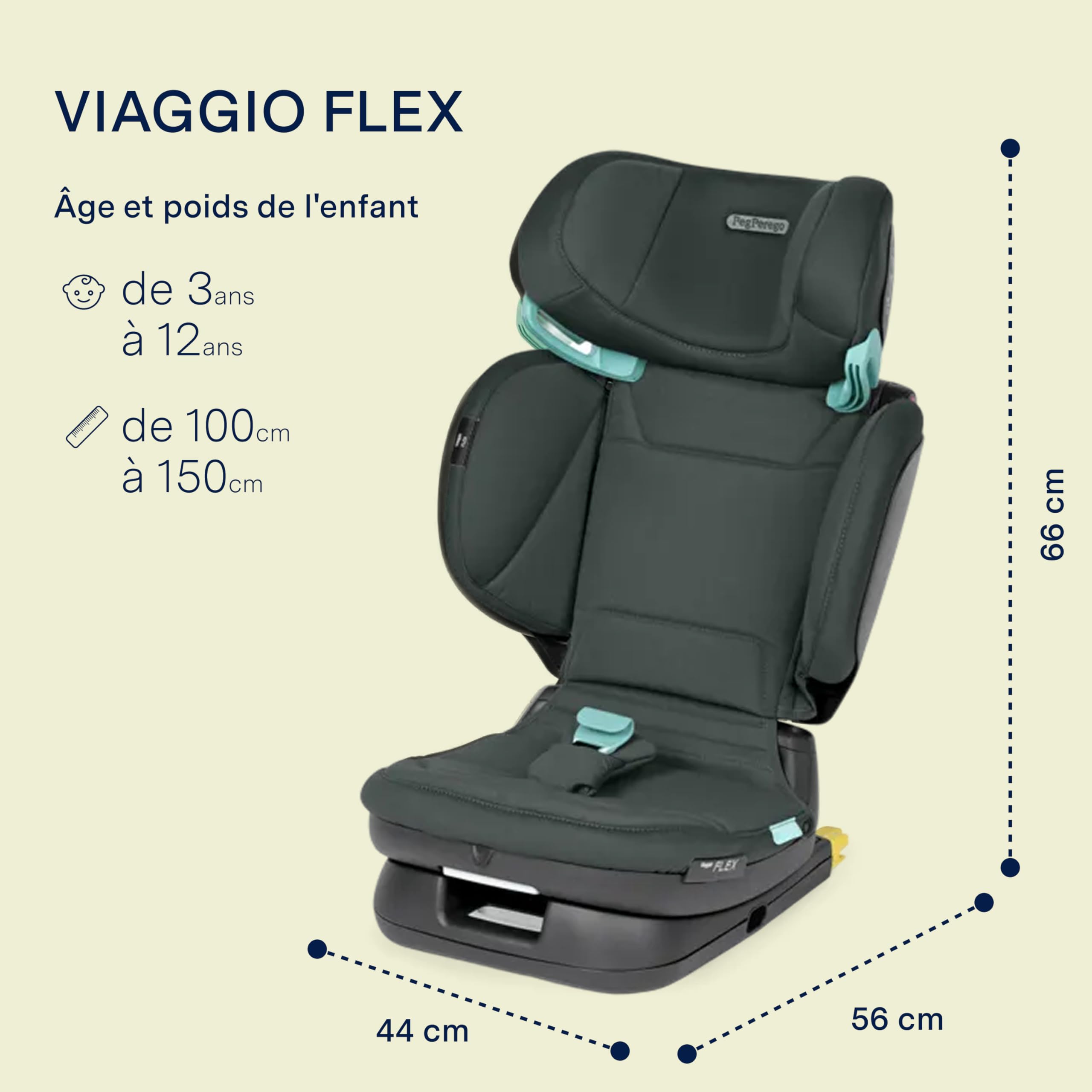 PEG Viaggio Flex Siège Auto i-Size avec ISOFIX, 100-150 cm, 3-12 ans, 15-36 kg, Pliable, Inclinable, Technologie Avancée, Metal
