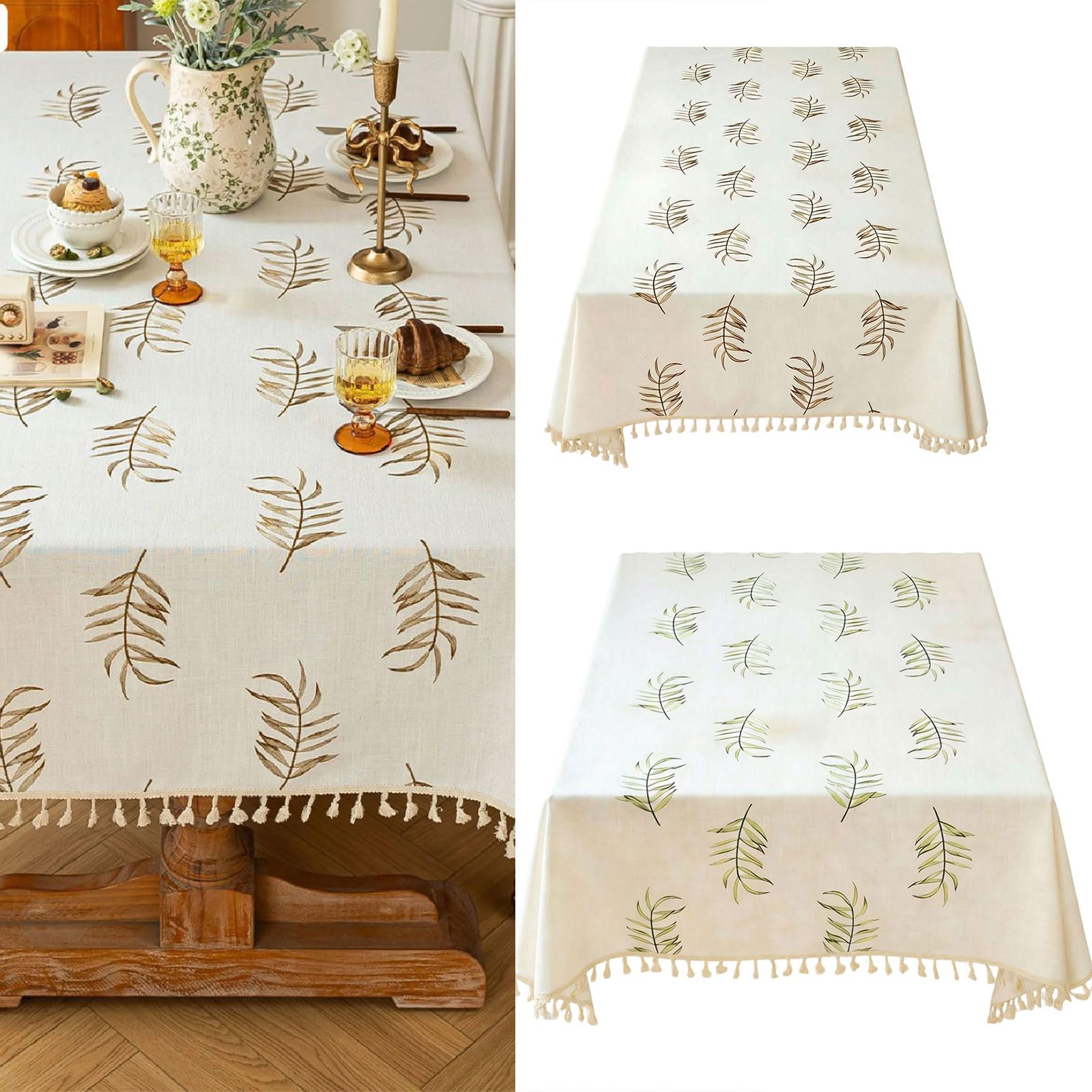 Tovaglia ricamata con foglie e nappe decorative, rettangolare, per feste in casa, decorazione per eventi, accessorio per la casa