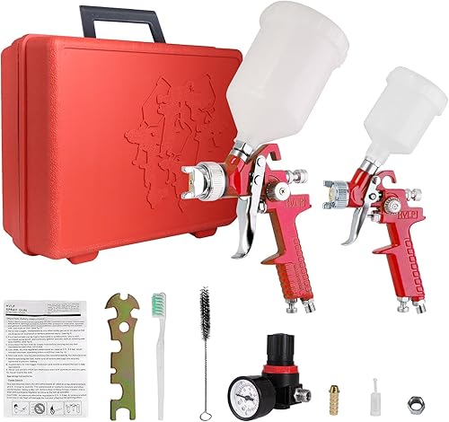 HVLP - Juego de pistola de pulverización por gravedad de aire, 2 piezas, pistola de pintura pulverizadora, 0.031 in, 4.2 fl oz y 0.055 in 20.3 fl
