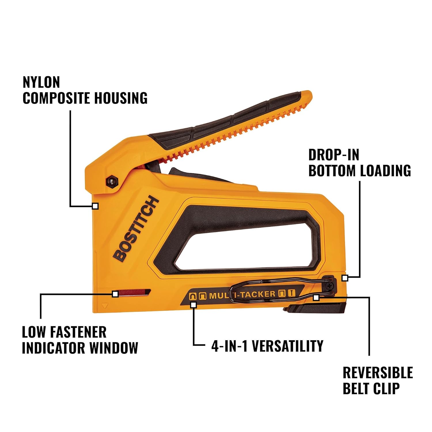 BOSTITCH Heavy Duty Staple Gun, Manual 4 in 1 Flyweight Squeeze Tacker (BTHT80277)