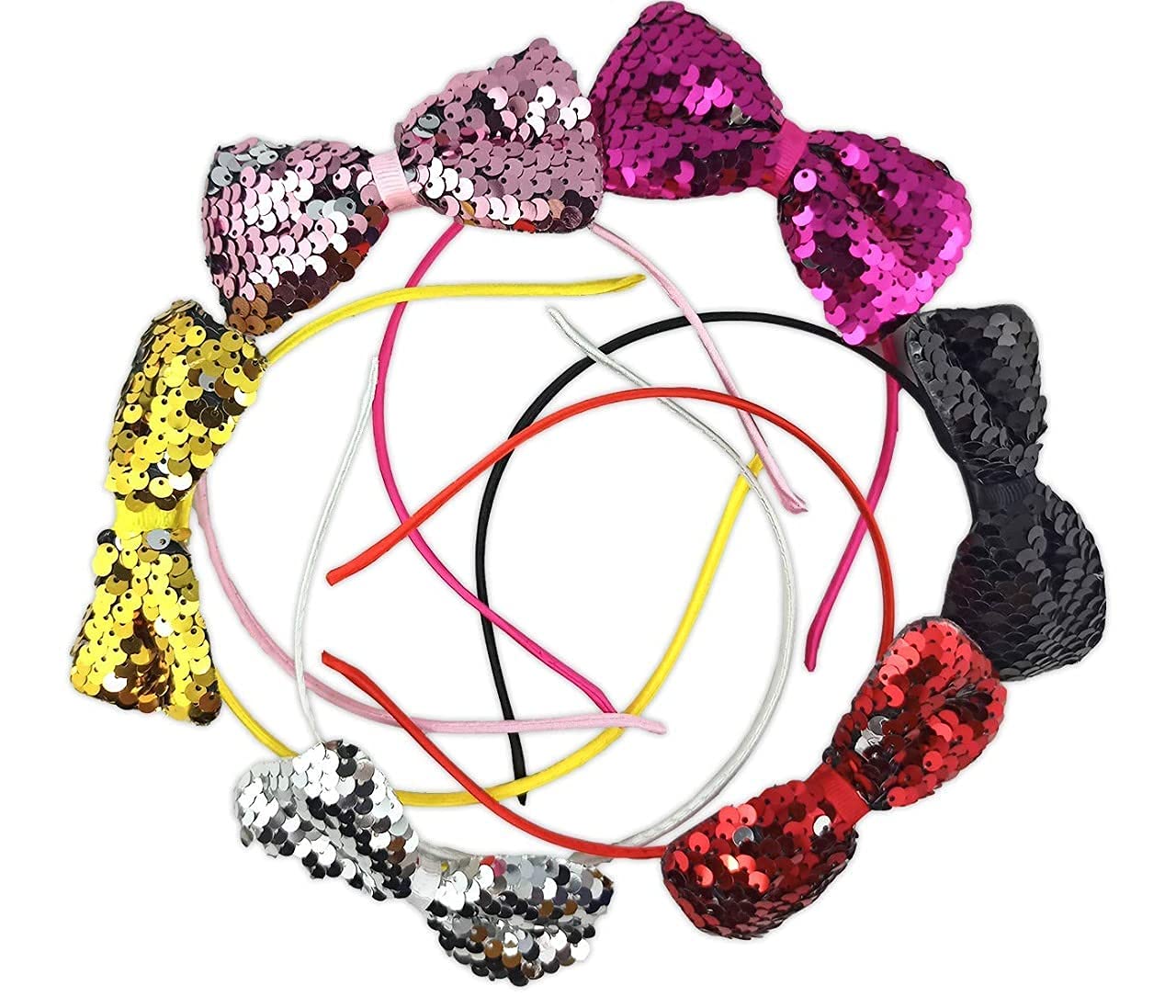 apsambr 6 pcs Glitter Sequin Shiny Bow Knot Teeth Plastic Hairband for Kids Hair Accessories PACK OF 6 (Multicolor)-picture-23