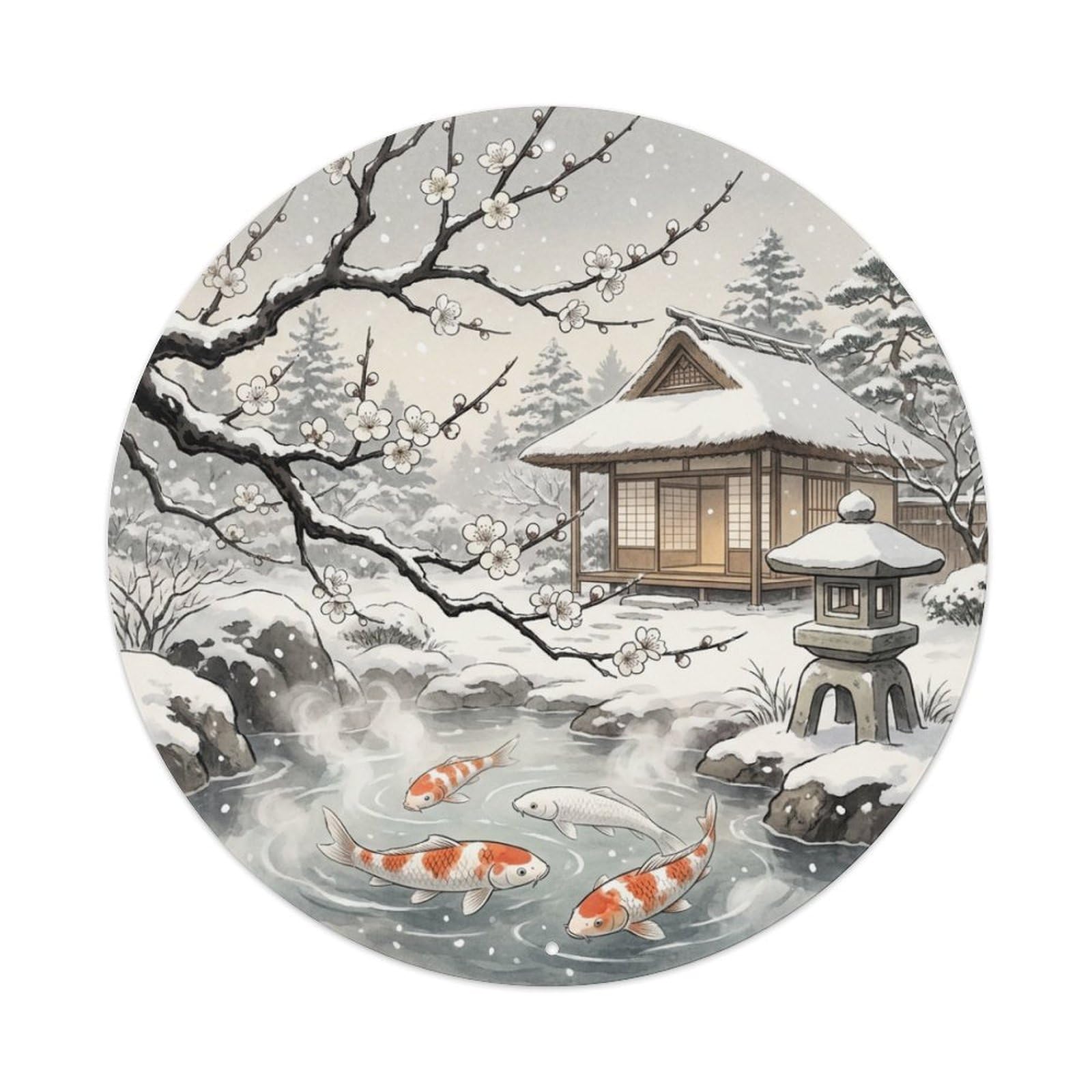 Japanese Koi Fish Plum Blossom Winter Bloom Metal Tin Sign