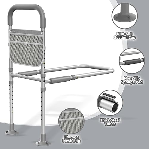 Miniatura 6 de Rieles de cama para adultos mayores Riel de asistencia de cama ajustable aprobado por ASTM para personas mayores con bolsa de almacenamiento y mango