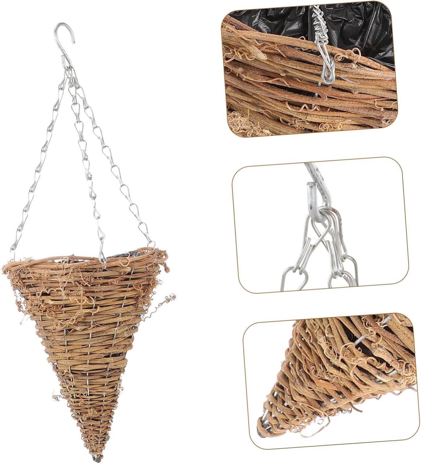 Rural Style Hanging Flower Basket for Dried Flowers Woven Decorative Cone Planter Hanging Chain Chic Boho Home Decor for Indoor and Outdoor Use