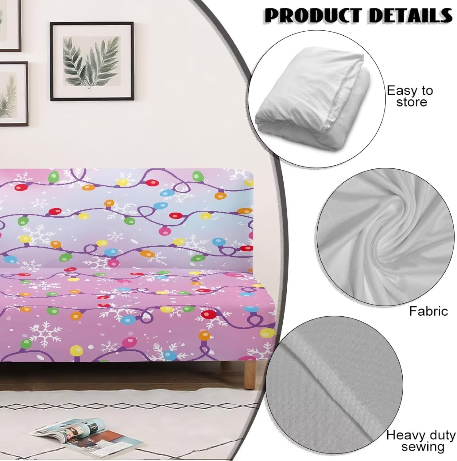 Christmas Snowman Futon Cover Stretch Armless Sofa Slipcover Futon Armless Sofa Slip Cover Furniture Protector Foldable for Bedroom Living Room Dogs Washable