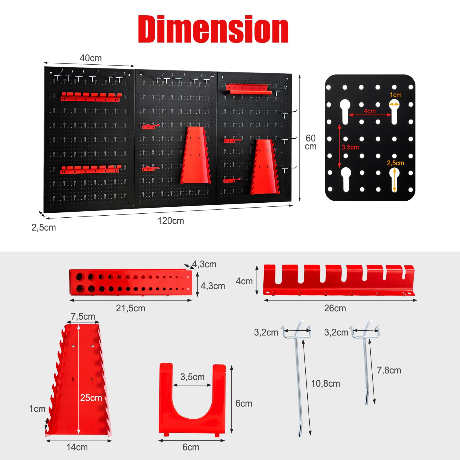 SOARS Werkzeugwand Metall, dreiteilige Lochwand mit 25 teiliges Hakenset, Werkstattwand 120 x 60 cm, Werkstattwand ideal für Garage & Werkstatt