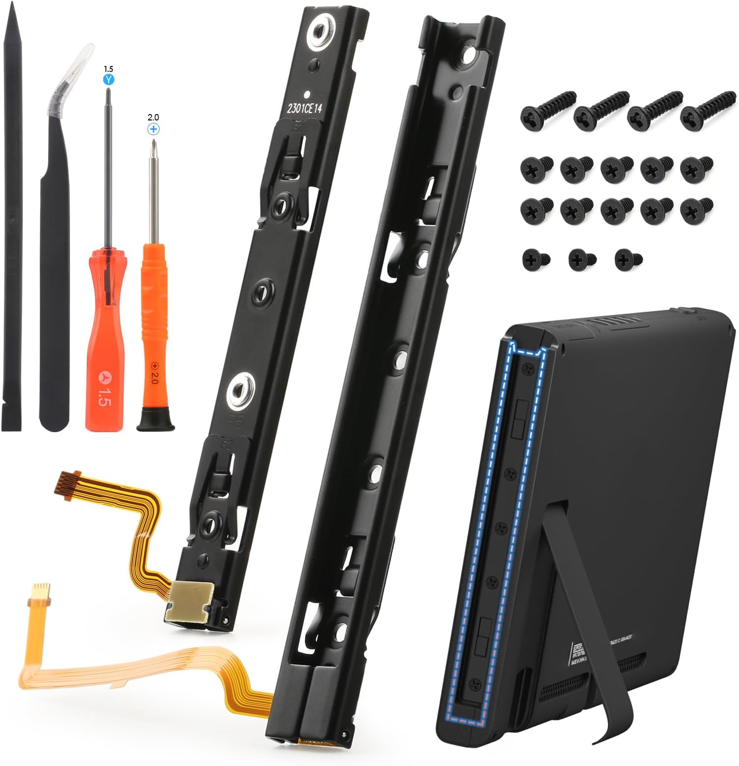 YWLRONG Left and Right Slide Rail for Nintendo Switch Console Slide Rail Bar Replacement with Flex Cable for NS Nintendo Switch Console Rebuild Track Accessories Repair Parts(with Console Screws)