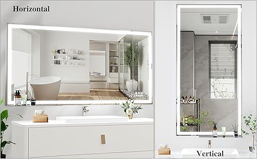 Miniatura 5 de BEAUTME Espejo de baño LED de 48 x 24 pulgadas, espejo de baño iluminado con luces, luces de 3 colores ajustables, montado en la pared, antiniebla,