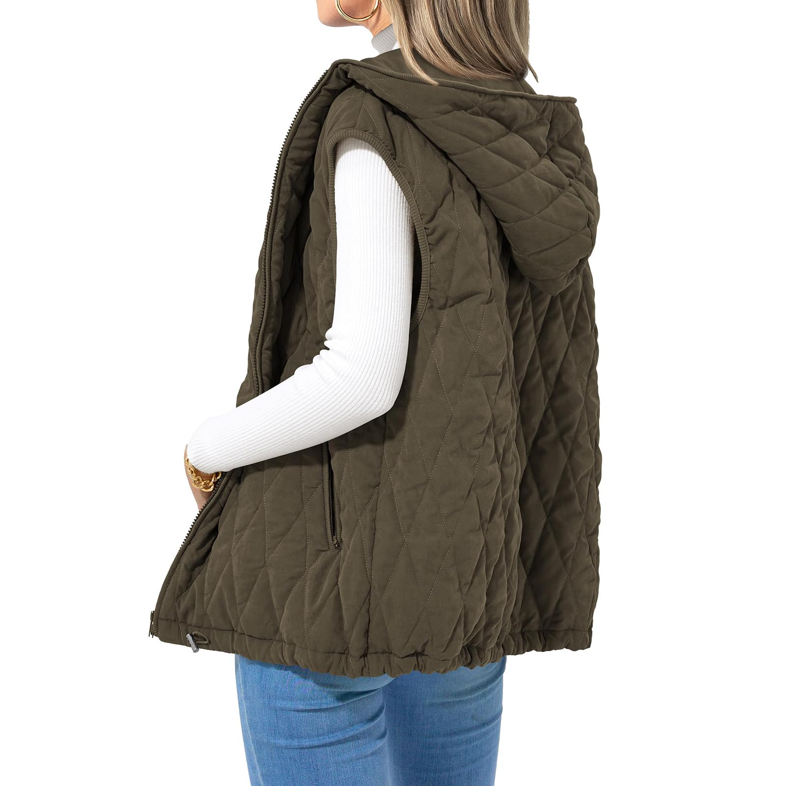 Womens Puffer Vest Fall Jackets 2025 Fall Spring Vest Casual Sleeveless Hooded Zip Up Trendy Winter Coat Outerwear