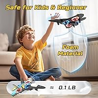 Vista 5 de Avión RC de espuma para niños, avión de combate con control remoto con luz LED, vuelo automático, voltereta 360°, 2 baterías (16 minutos de vuelo)