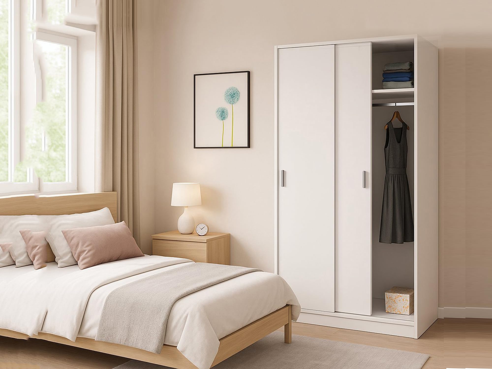 Dmora Armadio Guardaroba, 2 Ante scorrevoli, Legno Bianco-cm. 100 x 200 x 50