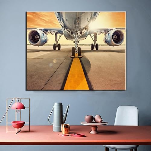 Miniatura 2 de Arte de pared con turbina de avión, pasarela, póster de fotos de aviación, arte de pared de viaje, pintura en lienzo colorida para dormitorio, sala