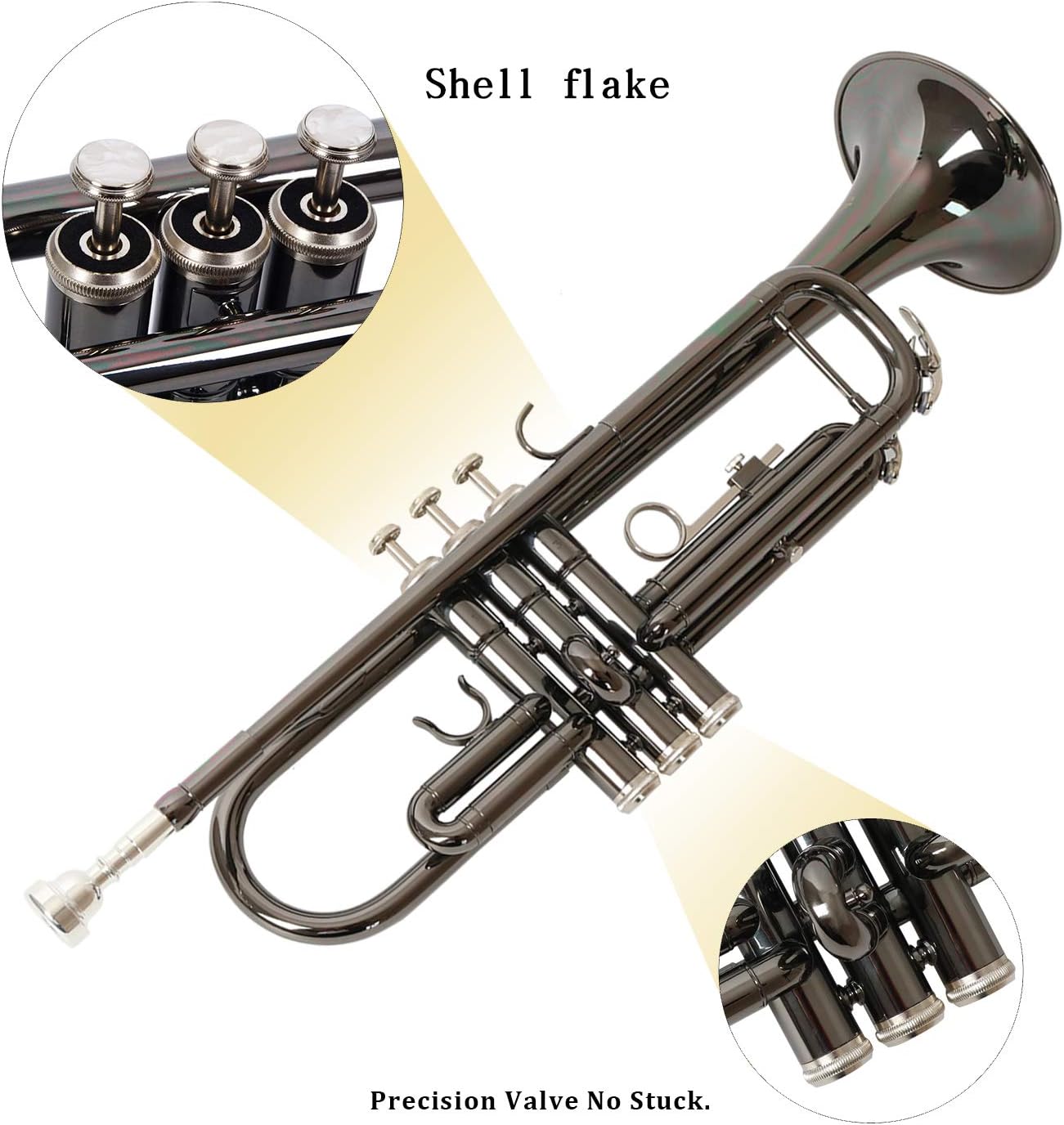 EASTROCK Trumpet Standard Brass Bb Black Nickel Trumpet Instrument with Carrying Case,Trumpet Stand,Gloves, 7C Mouthpiece and Cleaning Kit for Student Beginner : Musical Instruments