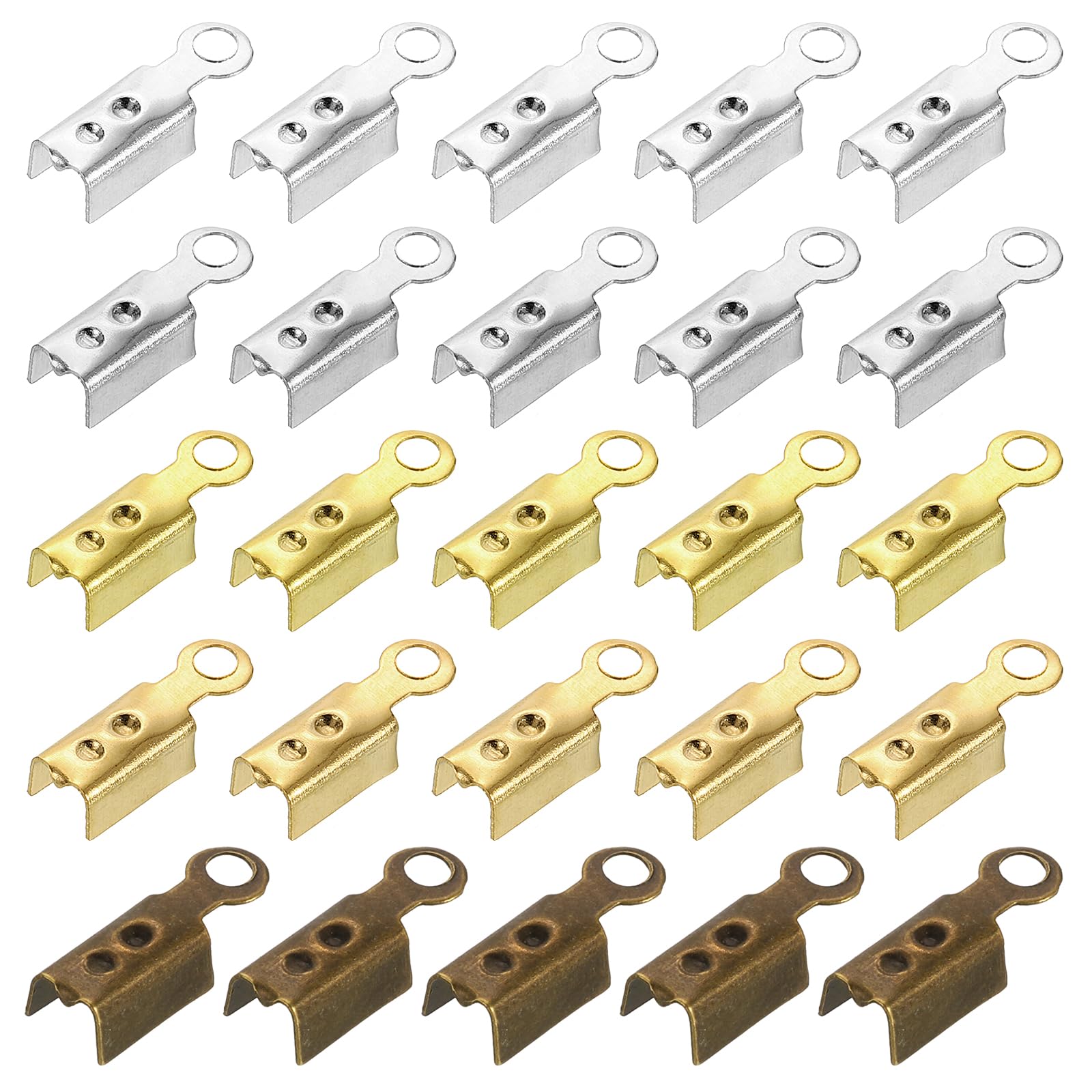 uxcell 600 Pcs Fold Over Cord Ends, 10.2x2.5mm Ribbon Crimp Ends Cap, Clasp Tips for Leather Craft Making DIY (5 Colors)