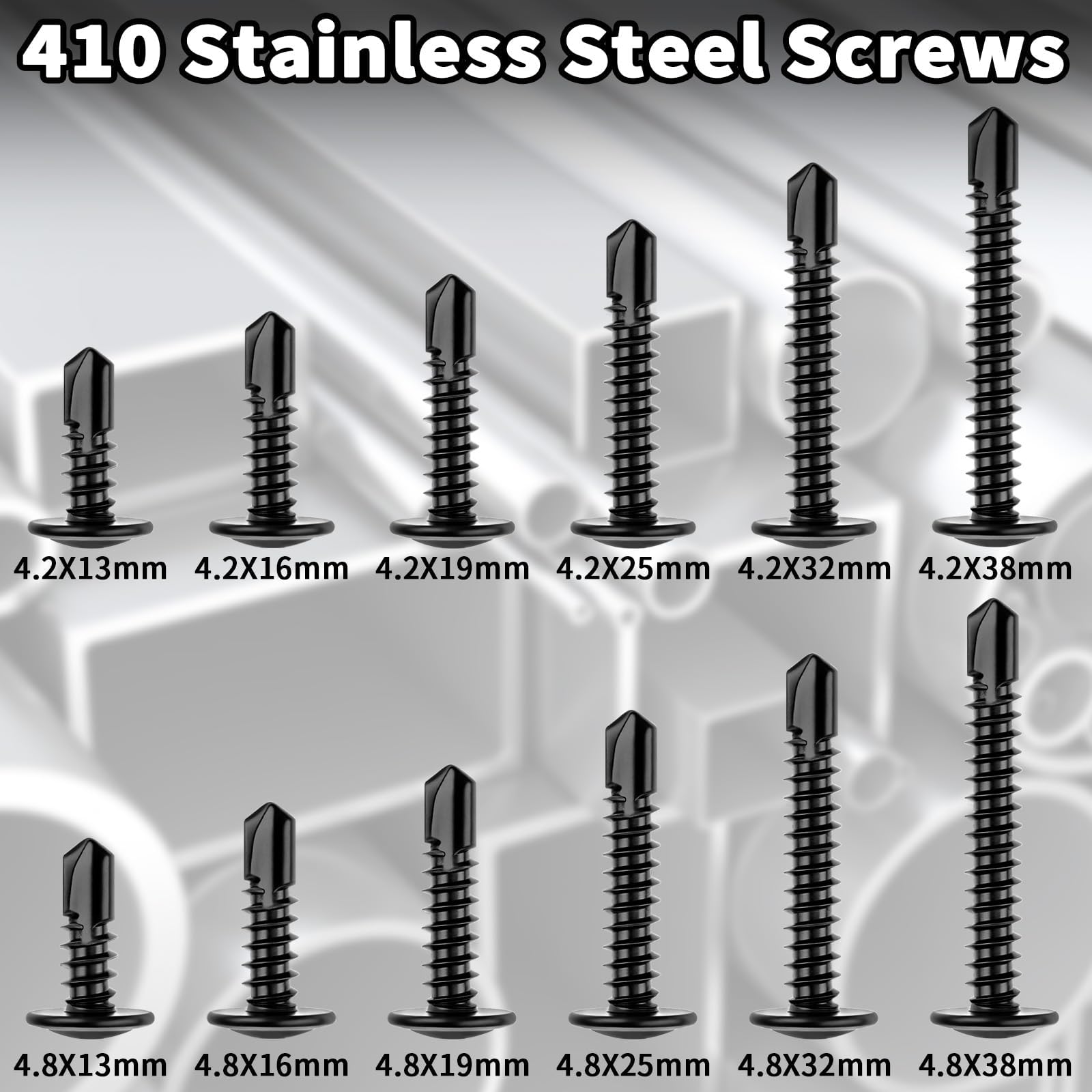 XRXYMQ 80 Pcs Self Tapping Screws M4.2 x 13 mm Self Drilling Screws Black Stainless Steel Tek Screw Metal for Maintenance Furniture with Screwdriver Bit - Image 3