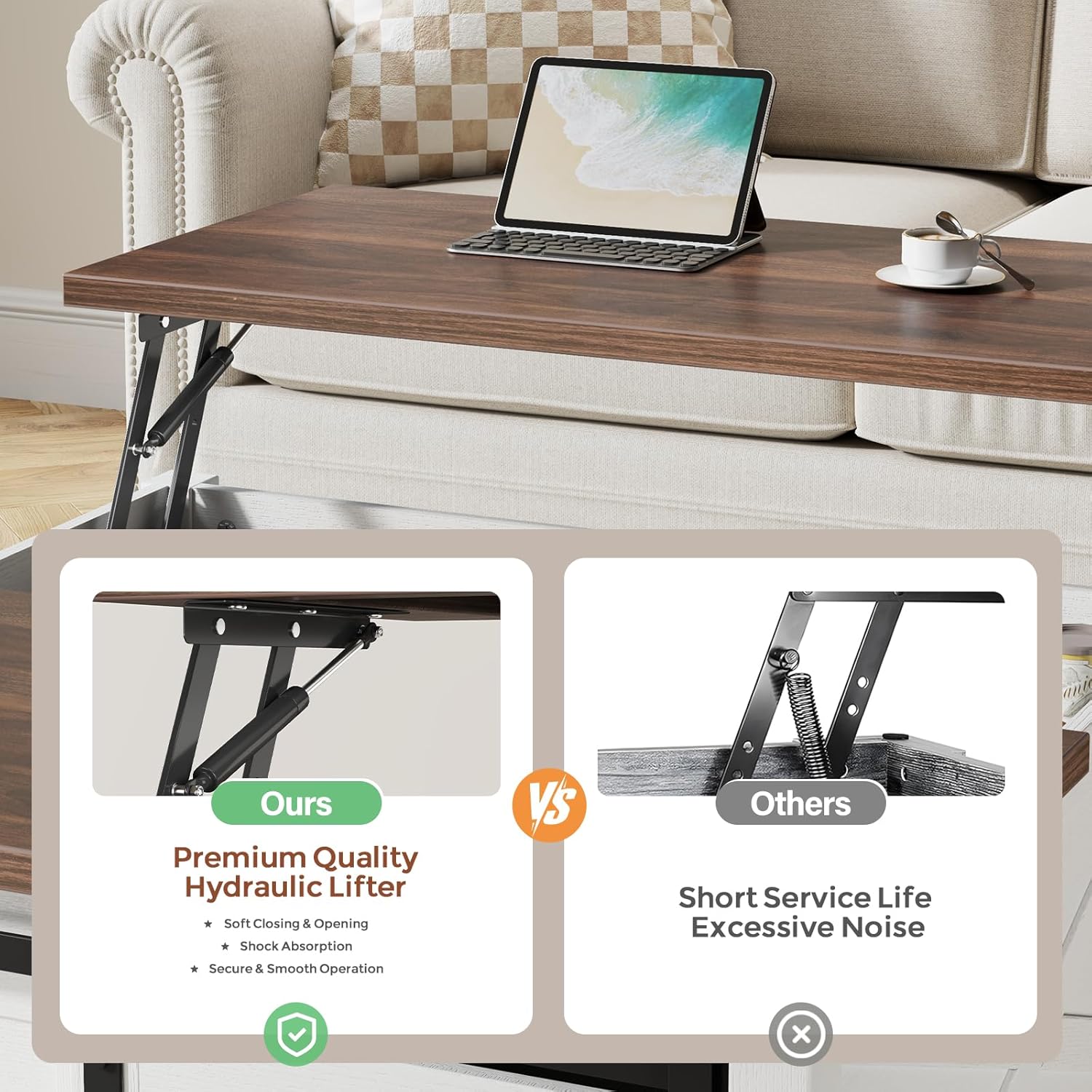Comparison of a premium quality hydraulic lifter (ours) versus a short service life, excessive noise lifter (others).