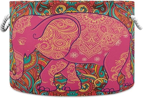 visesunny Cestas de lavandería con patrón de elefante y mandala, caja de almacenamiento de tela, cesta de almacenamiento plegable, cesta de